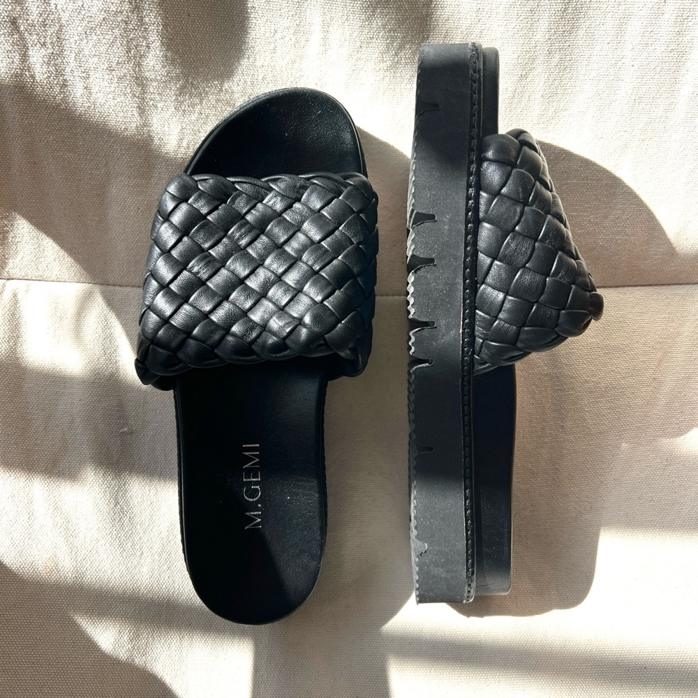 M. Gemi Black Braided Leather Slide Sandals - Picture 2 of 5